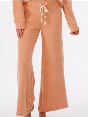 Rip Curl Peach Ribbed Wide Leg Lounge Pants | Size L